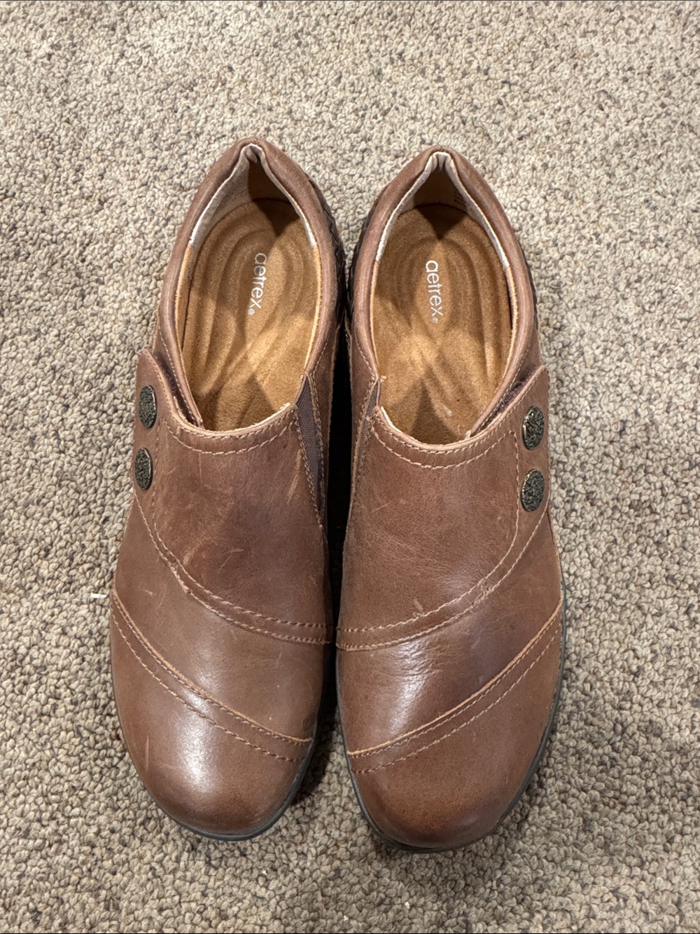 Aetrex Women's Cognac Brown Leather Slip-On Loafers